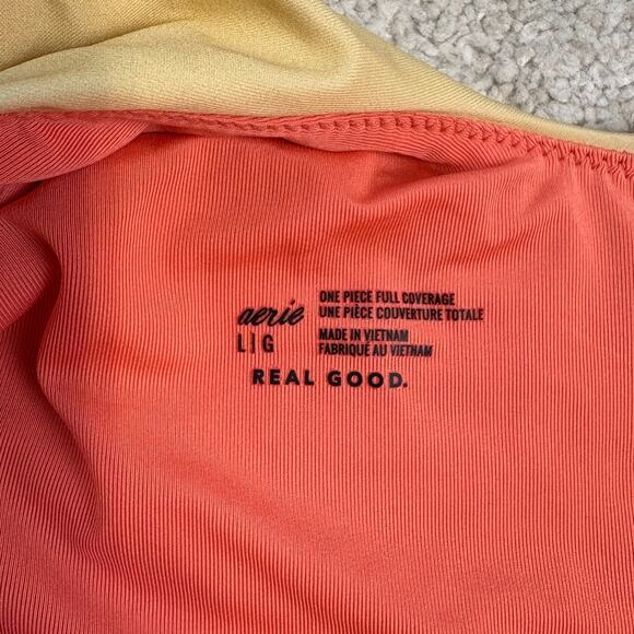 Aerie One-Piece Full Coverage One Shoulder Ombre Orange Yellow Swimsuit Size L - Picture 3 of 4